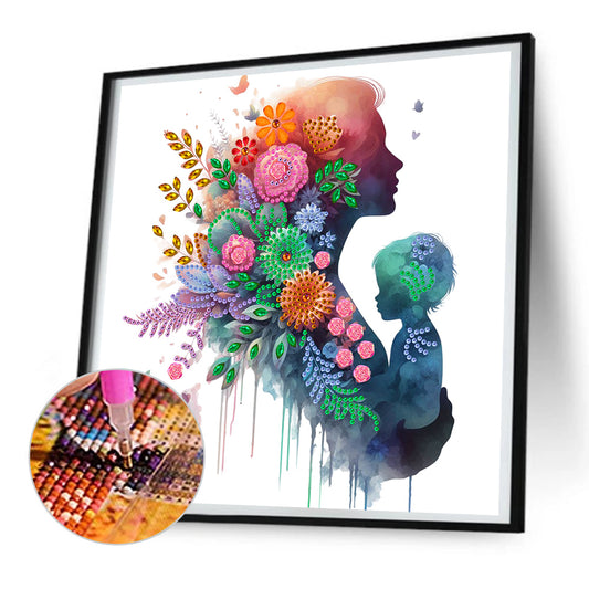 Mother And Child Silhouette - Special Shaped Drill Diamond Painting 30*30CM