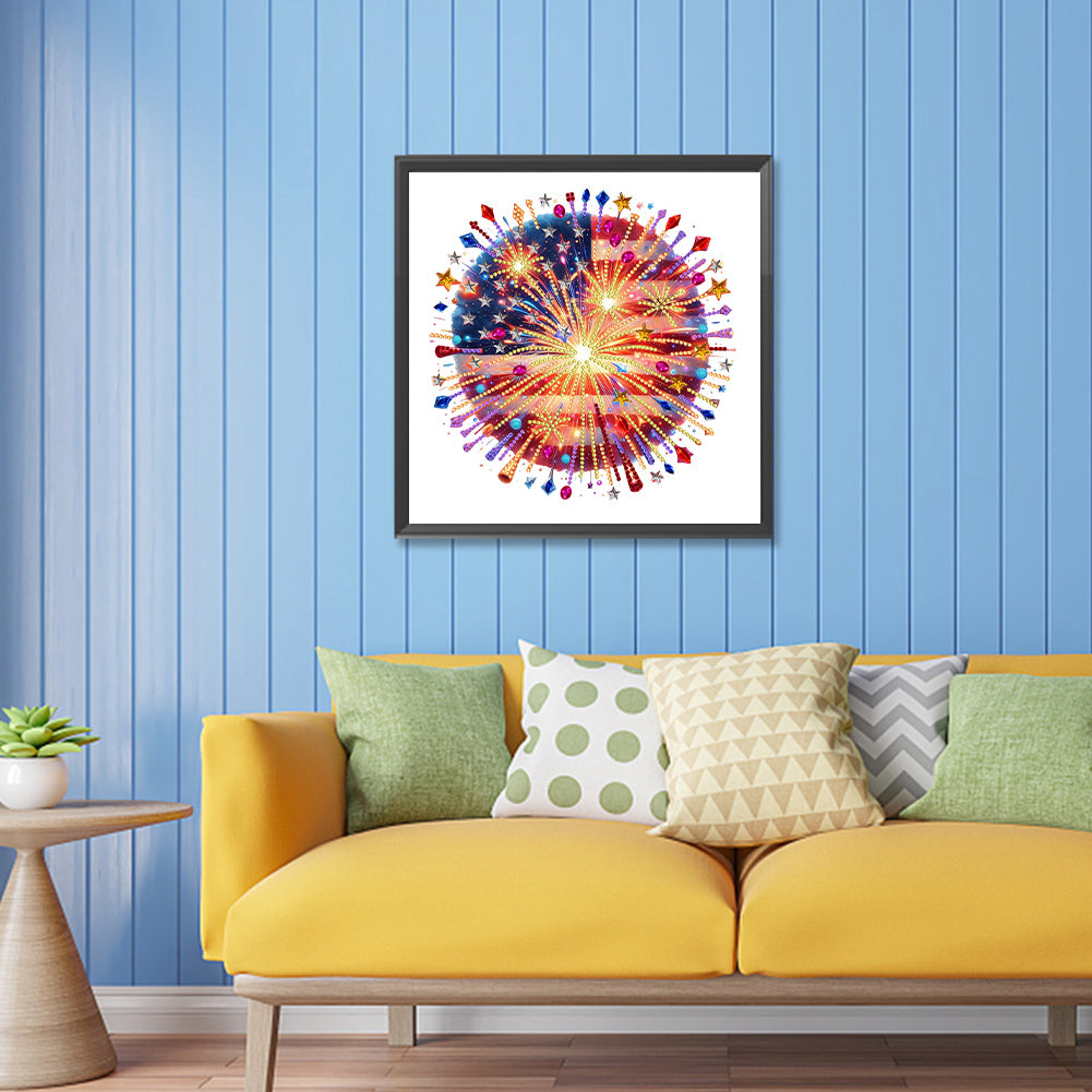 American Flag Fireworks - Special Shaped Drill Diamond Painting 30*30CM