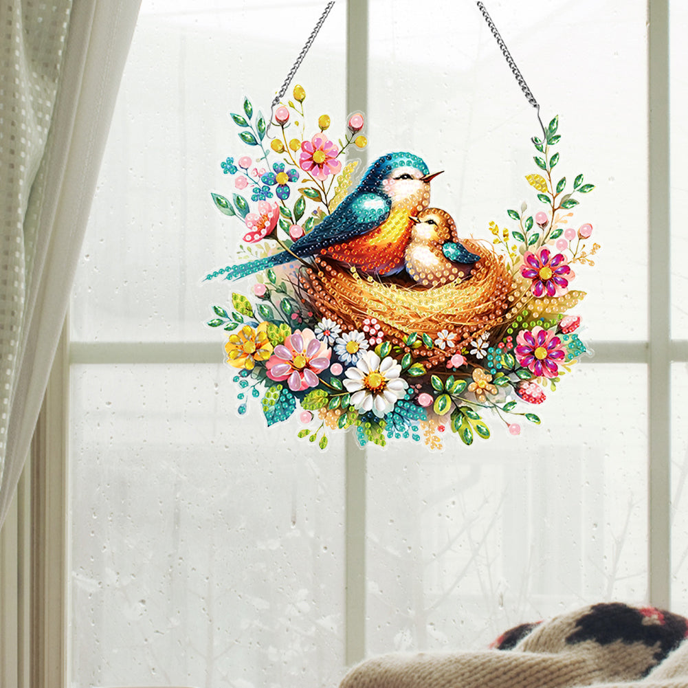 Acrylic Special Shaped Bird Family Hanging Diamond Art Kits Bedroom Decoration