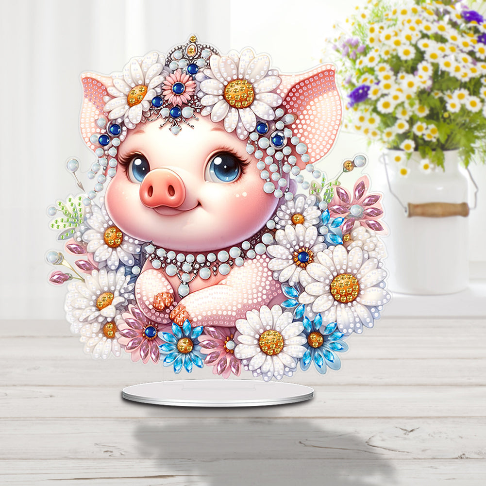 Acrylic Daisy Pig Diamond Painting Desktop Ornaments for Bedroom Table Decor
