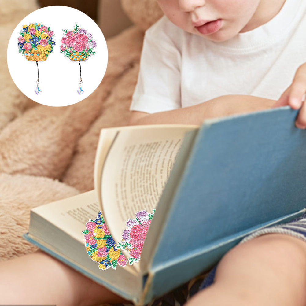 2Pcs Special Shape Bouquet 5D DIY Diamond Painting Bookmark for Reading Day Gift
