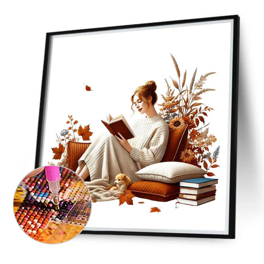 Girl Reading A Book - Full Round Drill Diamond Painting 40*40CM