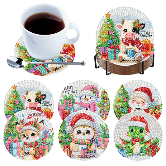 6Pcs Wooden Merry Christmas DIY Diamond Painting Coaster for Dining Table