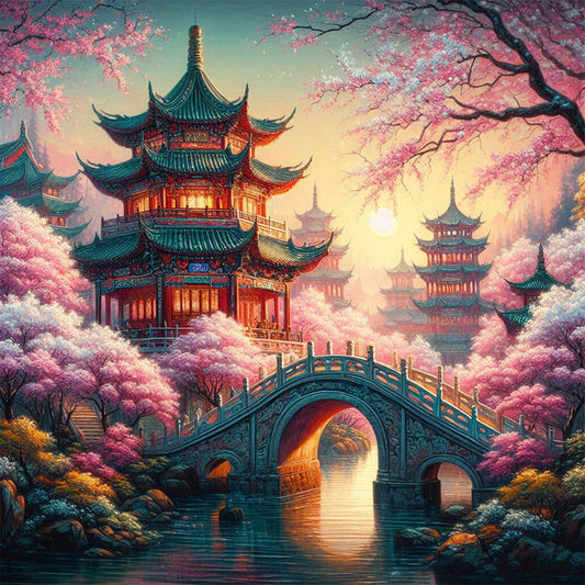 Small Bridge Pavilion - Full AB Round Drill Diamond Painting 40*40CM