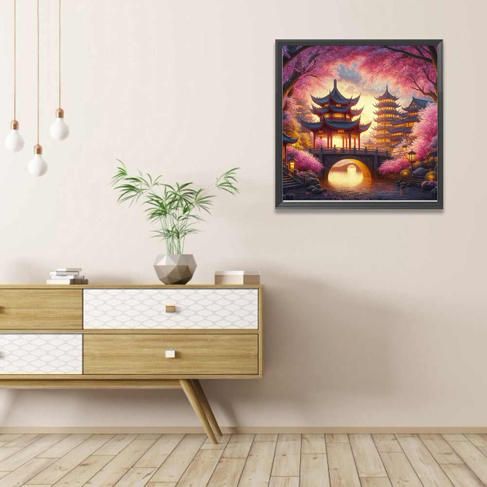 Small Bridge Pavilion - Full AB Round Drill Diamond Painting 40*40CM