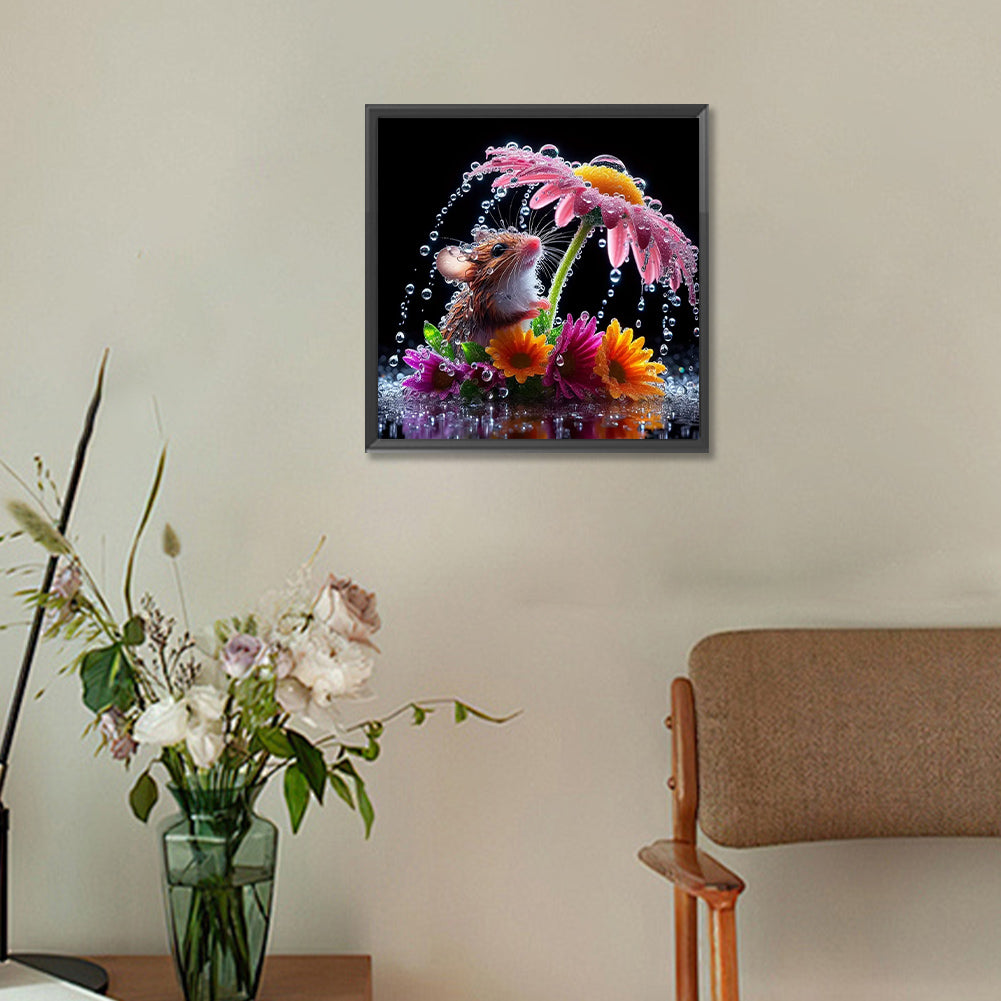 Mouse Under Flower - Full Round Drill Diamond Painting 30*30CM