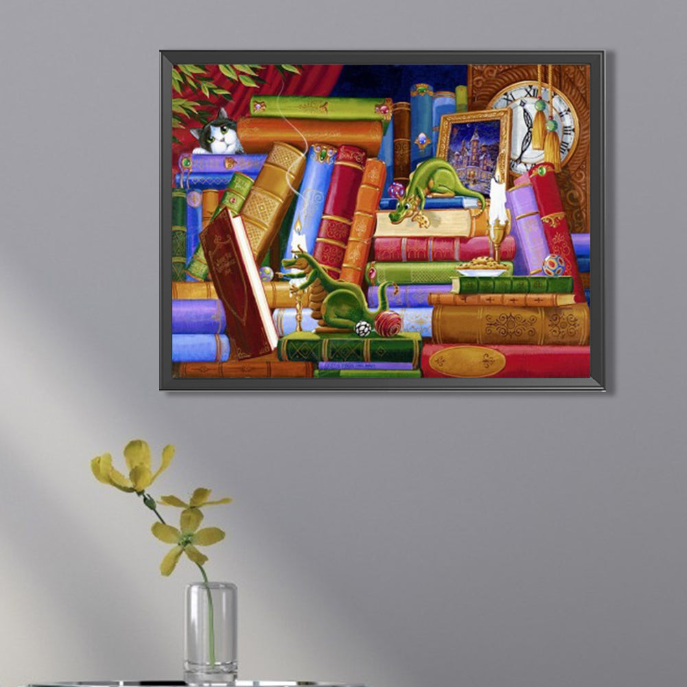 Dragon On Bookshelf - Full AB Square Drill Diamond Painting 40*30CM