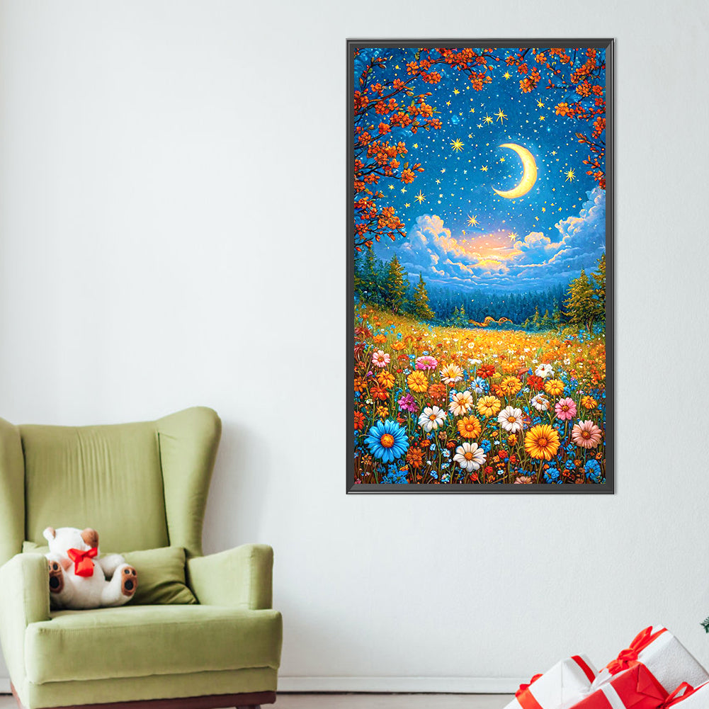 Flower Sea Scenery Under The Moon - Full AB Round Drill Diamond Painting 40*70CM