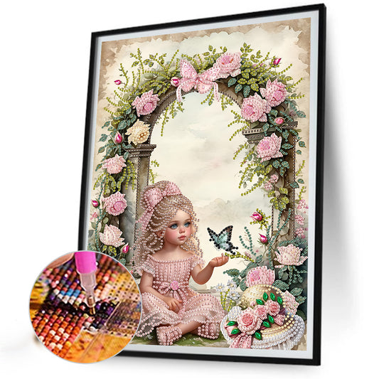 Girl In The Flower Bush - Special Shaped Drill Diamond Painting 30*40CM