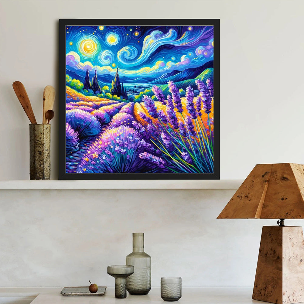 Landscape Painting Of Lavender Field - Full Round Drill Diamond Painting 40*40CM
