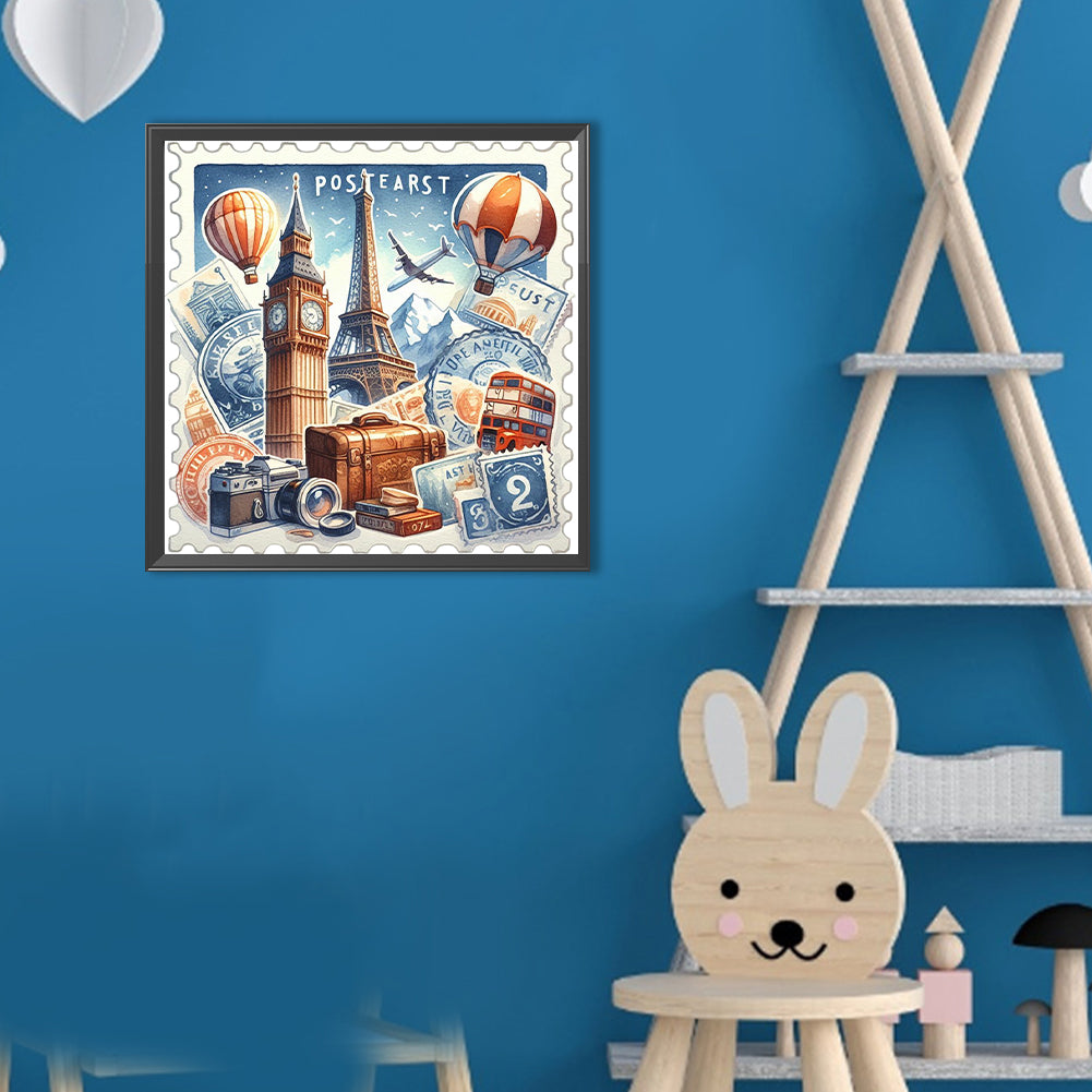 Famous Buildings With Stamp Feeling - Full Round Drill Diamond Painting 30*30CM