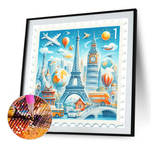 Famous Buildings With Stamp Feeling - Full Round Drill Diamond Painting 30*30CM