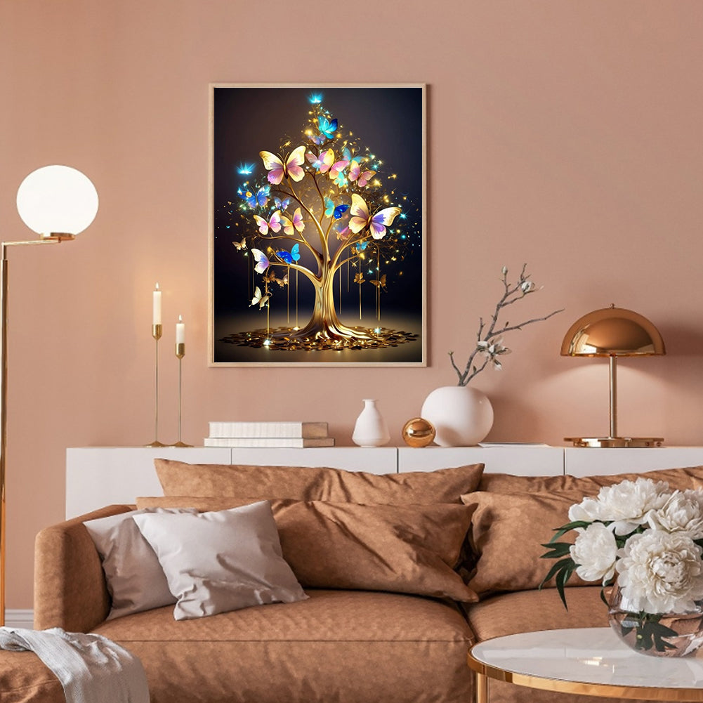 Golden Butterfly Tree - Full Round Drill Diamond Painting 30*40CM