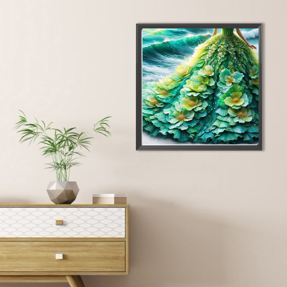 Green Flower Skirt - Full Round Drill Diamond Painting 30*30CM