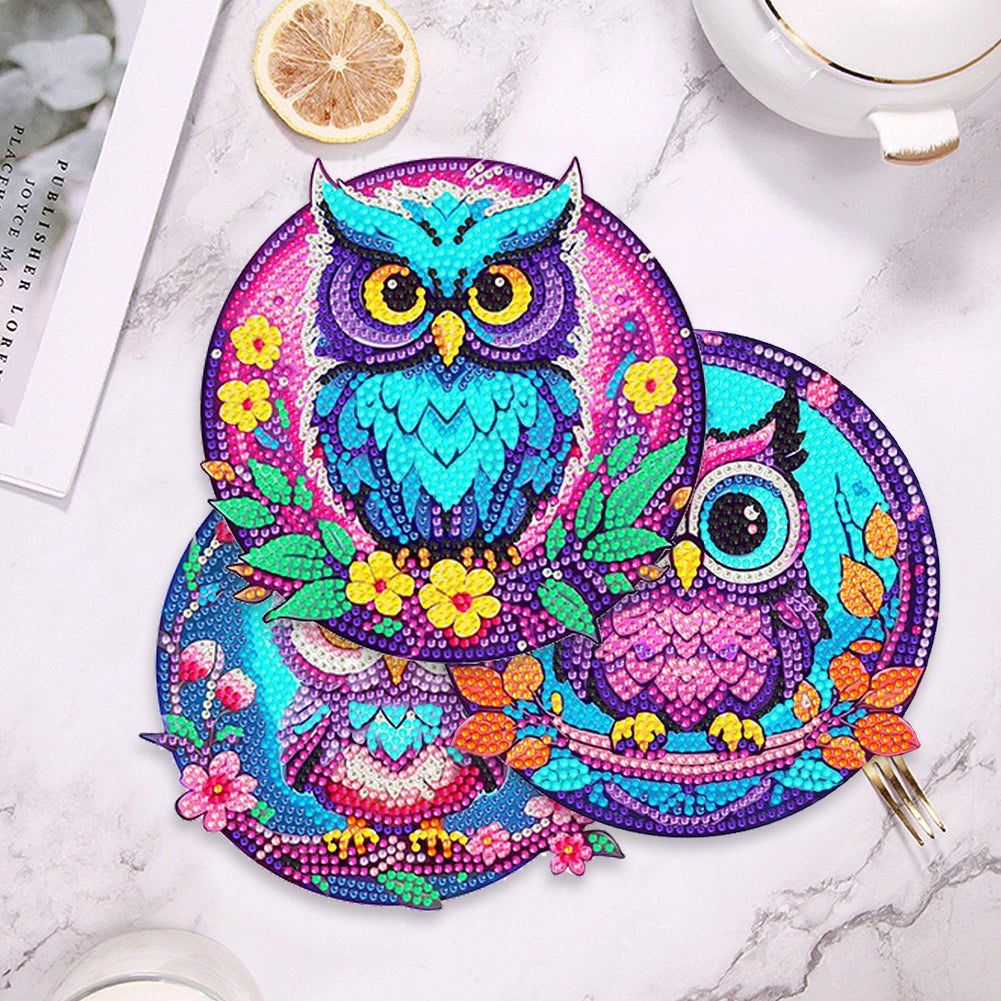 4 Pcs Wooden Diamond Painting Placemats with Holder Round Diamond Art Table Mats