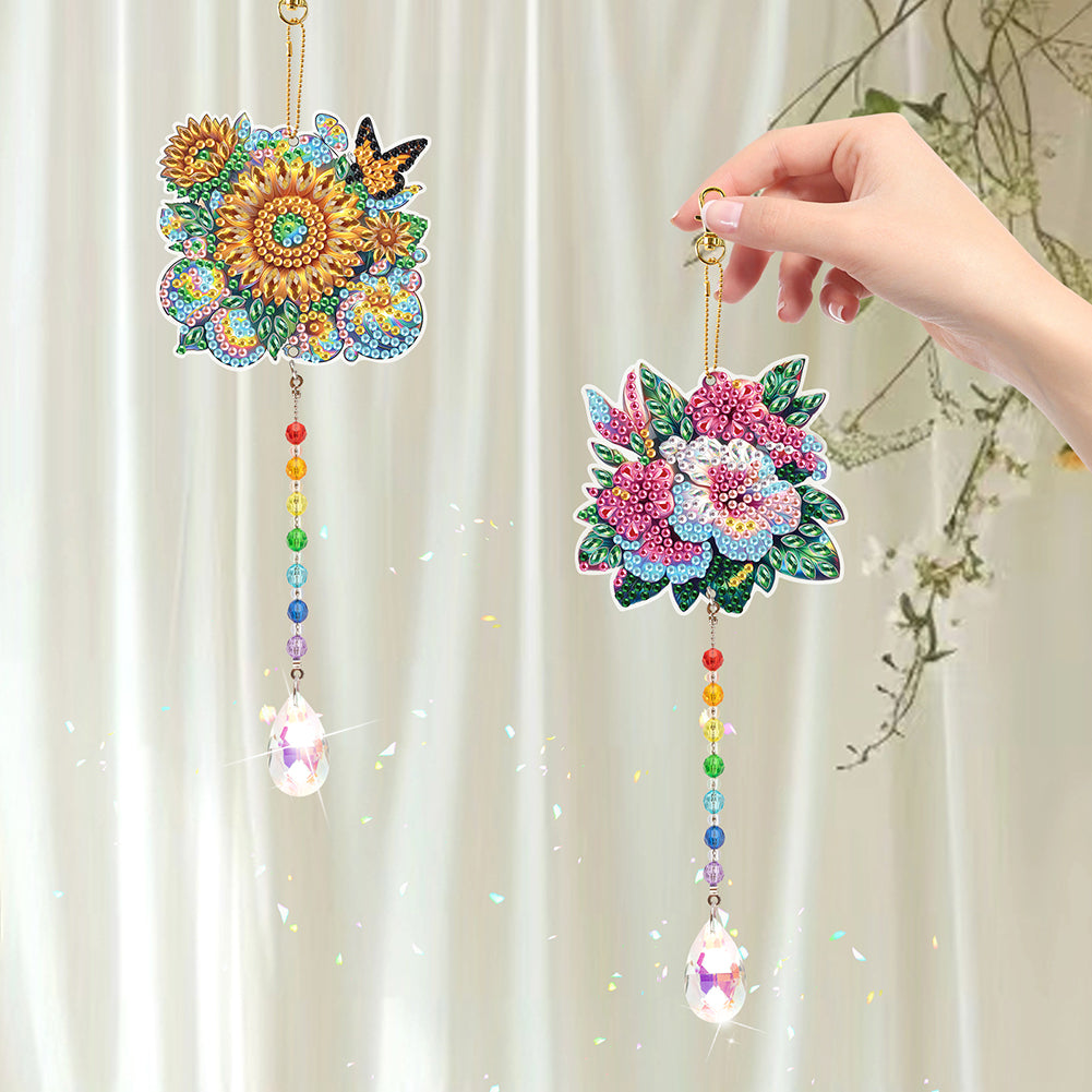 2Pcs 5D DIY Diamond Painting Sun Catcher Crystal Painting Ornaments for Adults