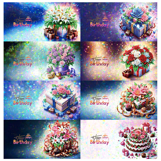 8Pcs Flower Envelope Rhinestone Painting Card Kit Diamond Painting Greeting Card