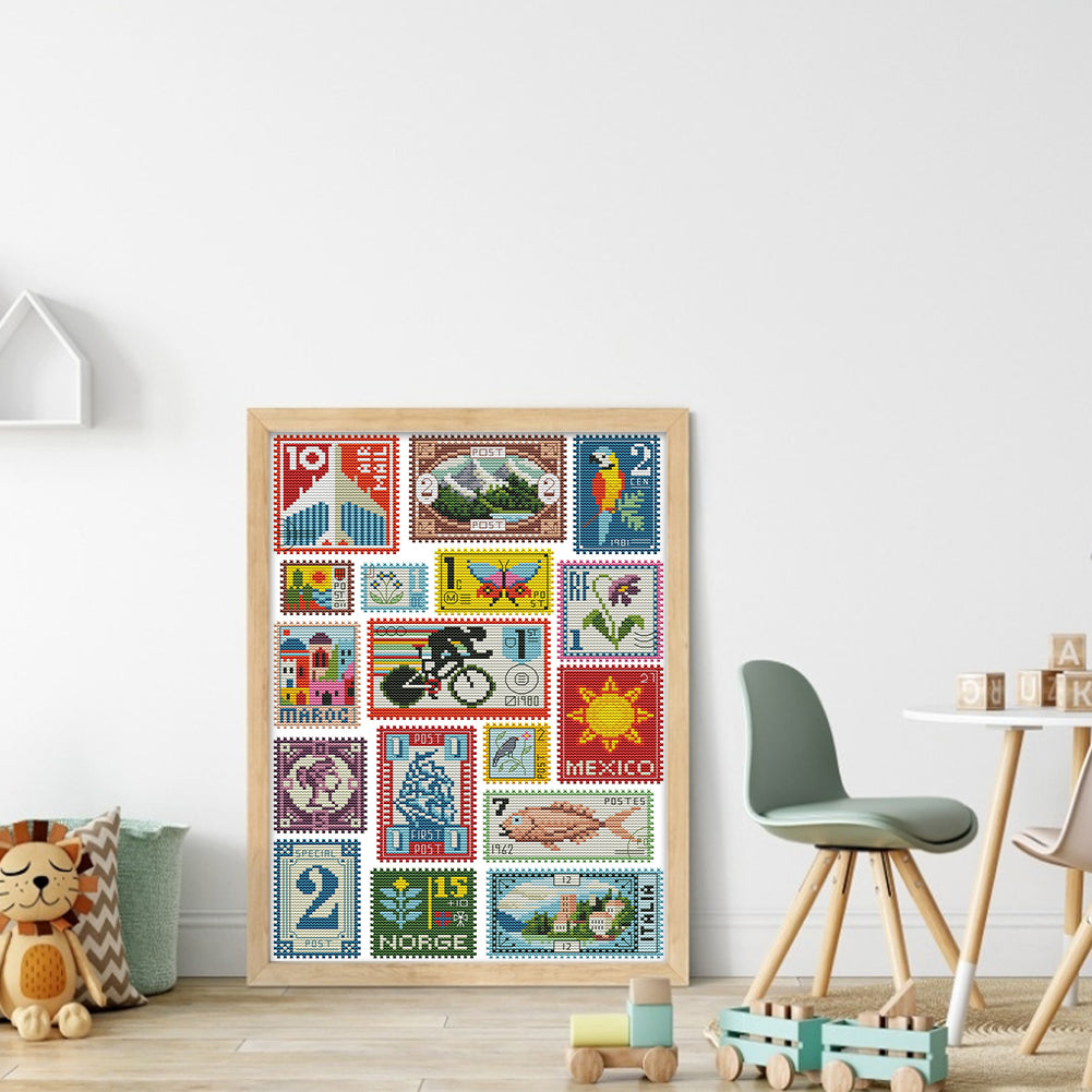 Small Stamp Collection - 14CT Stamped Cross Stitch 30*41CM(Joy Sunday)