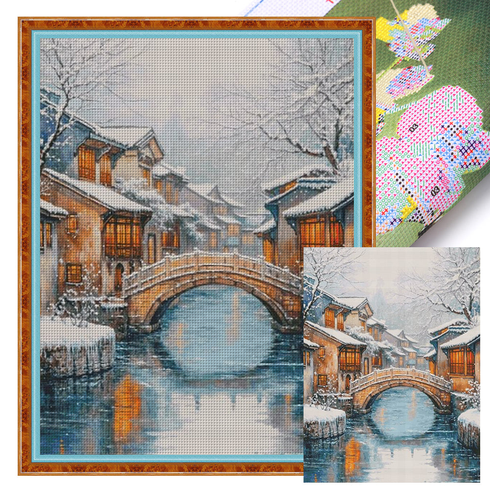 Zz6964 - Four Seasons Winter In The Water Village - 14CT Stamped Cross Stitch 70*95CM(Fairy Brand)