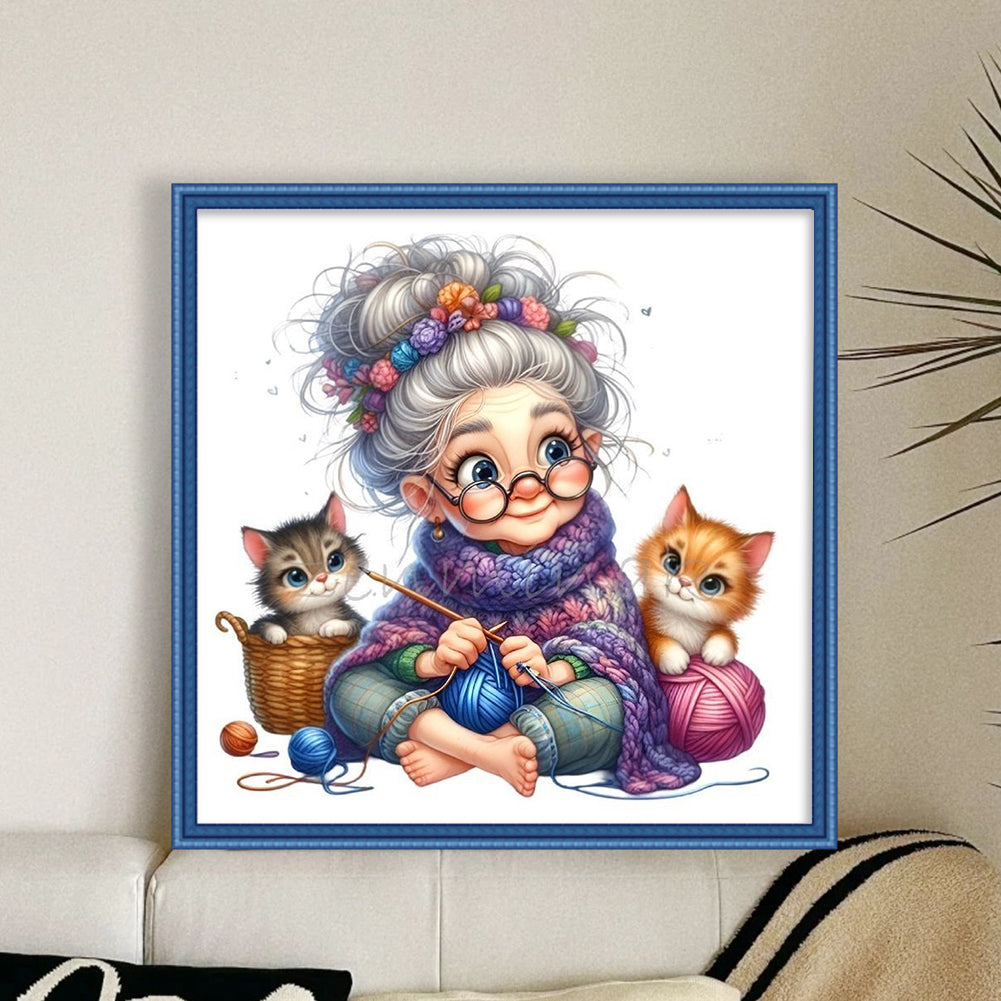 Sewing Old Ladies - 11CT Stamped Cross Stitch 40*40CM