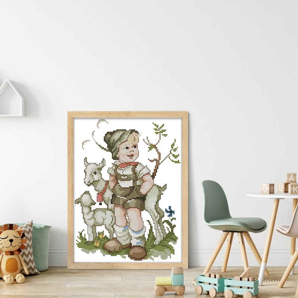 Shepherd Boy - 14CT Stamped Cross Stitch 22*30CM(Joy Sunday)