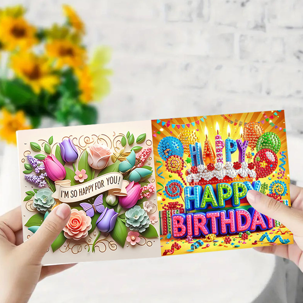 6PCS DIY Rhinestone Diamond Art Mosaic Postcards for Festivals and Celebrations