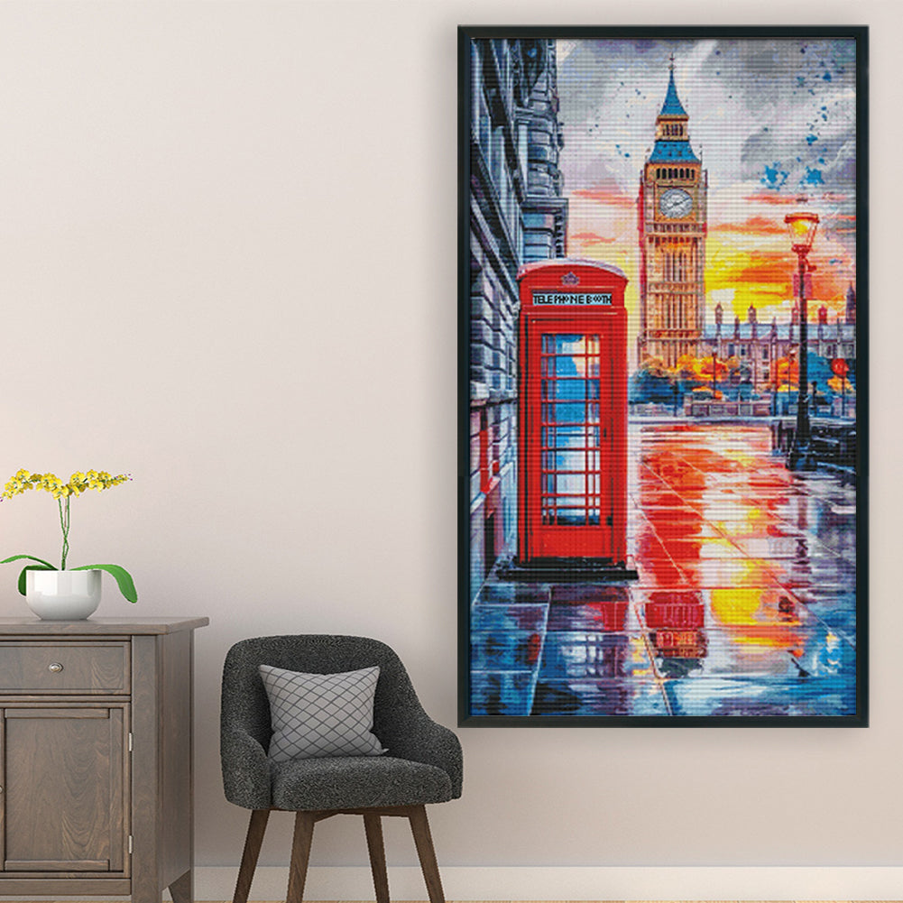 London Telephone Booth - 14CT Stamped Cross Stitch 55*95CM(Fairy Brand)