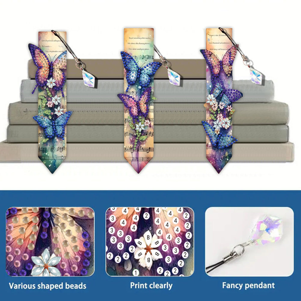 3Pcs Animal Themed DIY Diamond Painting Art Bookmarks Irregular Shaped Diamonds