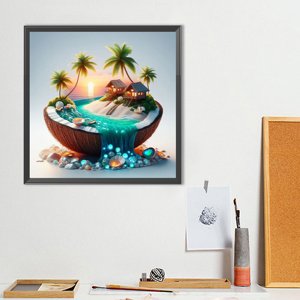 Coconut Shell Resort Island - Full Round Drill Diamond Painting 40*40CM