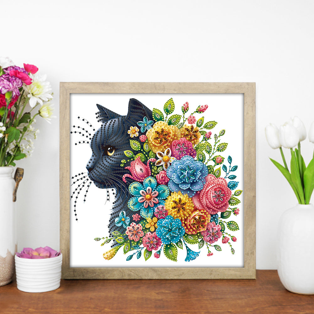 Cat And Flower - Special Shaped Drill Diamond Painting 30*30CM
