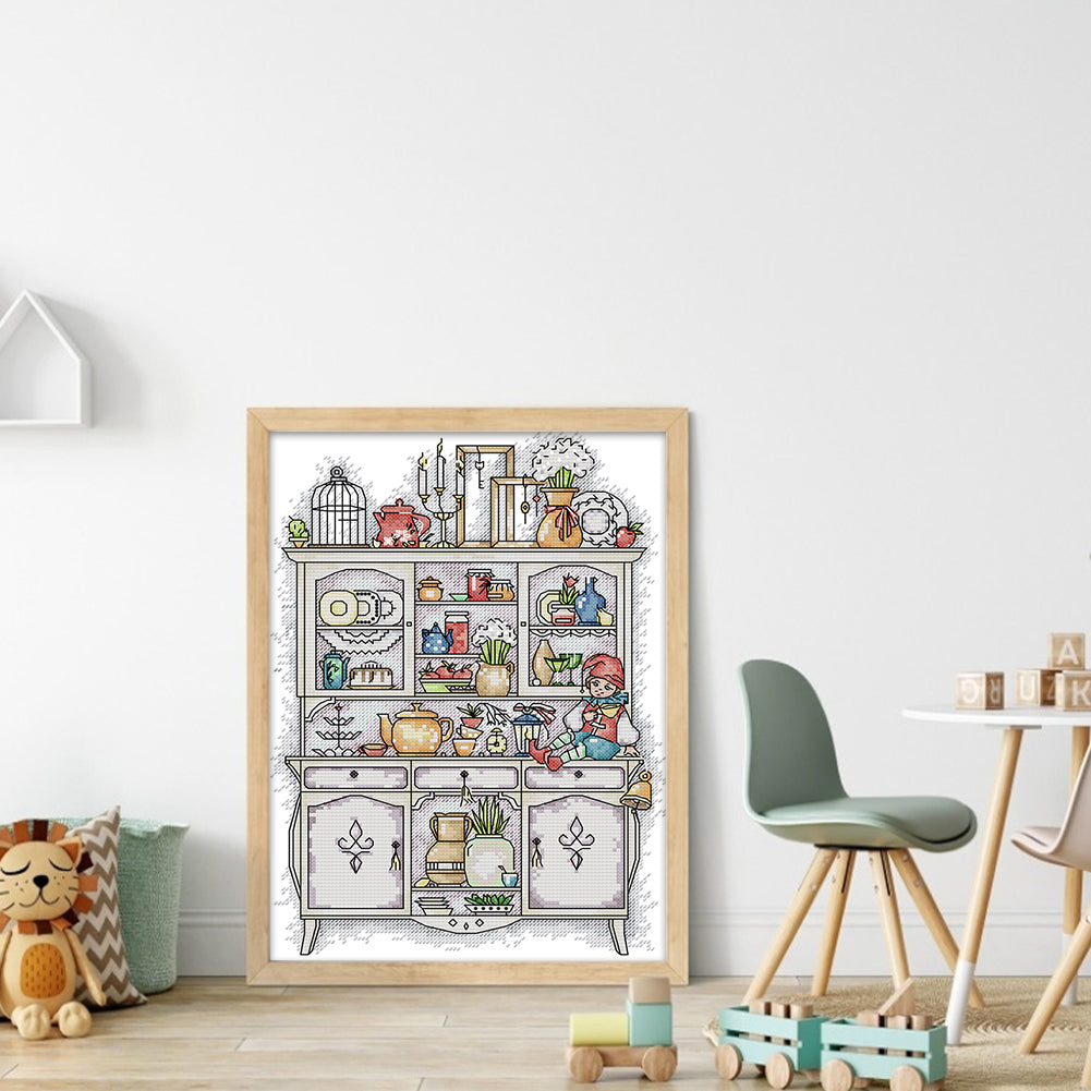 Museum Cabinet - 14CT Stamped Cross Stitch 26*34CM(Joy Sunday)