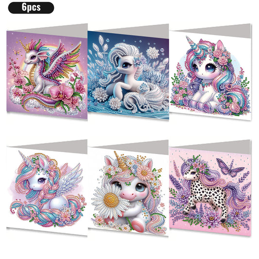 6PCS DIY Rhinestone Diamond Art Mosaic Postcards for Festivals and Celebrations