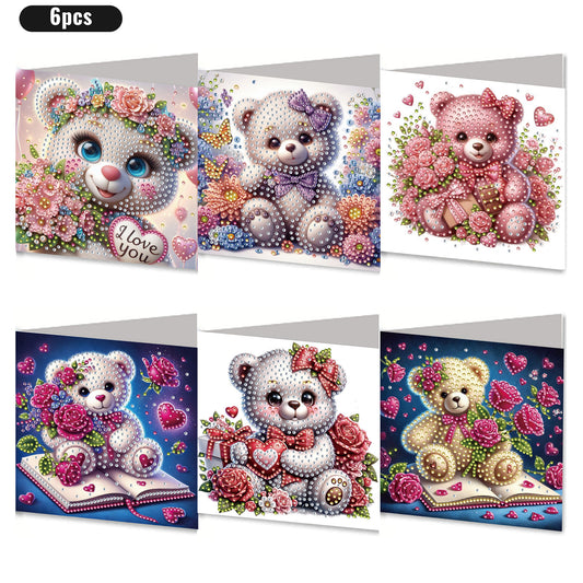 6PCS DIY Rhinestone Diamond Art Mosaic Postcards for Festivals and Celebrations