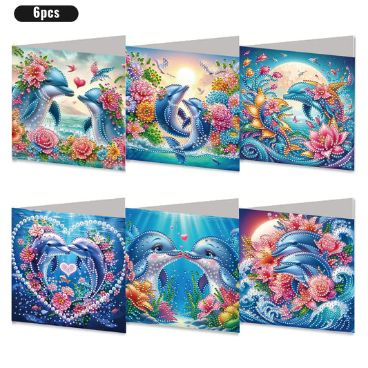 6PCS DIY Rhinestone Diamond Art Mosaic Postcards for Festivals and Celebrations