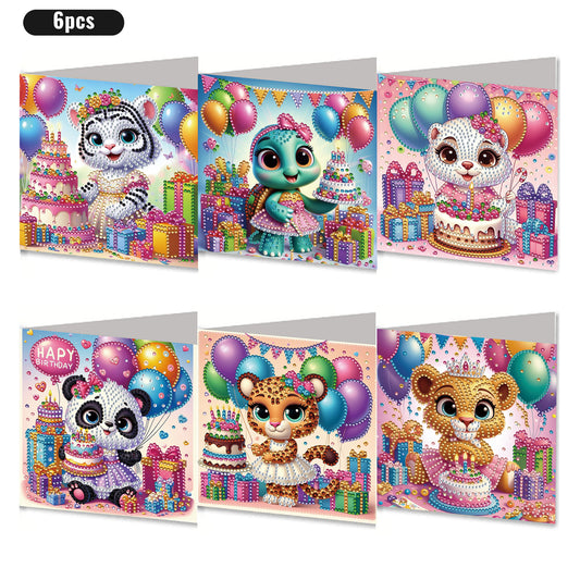 6PCS DIY Rhinestone Diamond Art Mosaic Postcards for Festivals and Celebrations