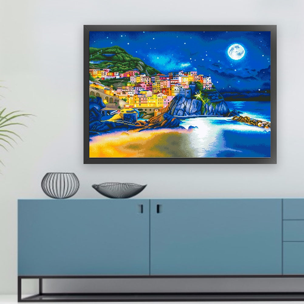 Cinque Terre Under The Moon - 11CT Stamped Cross Stitch 85*65CM