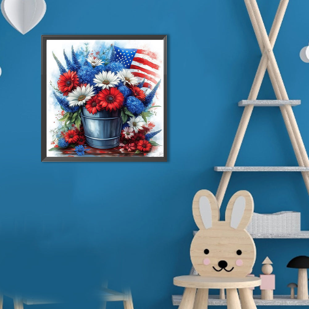 Independence Day Flower Pot Bouquet - Full Round Drill Diamond Painting 30*30CM