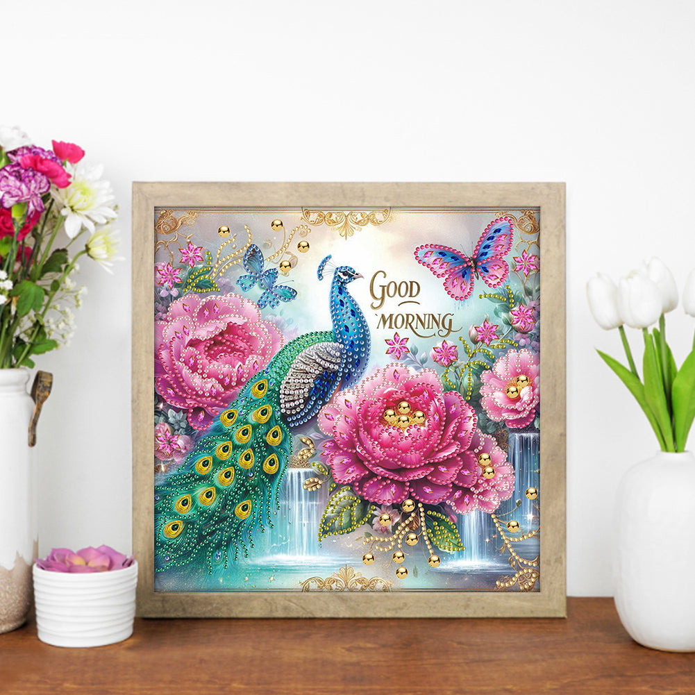 Peacock And Flower - Special Shaped Drill Diamond Painting 30*30CM