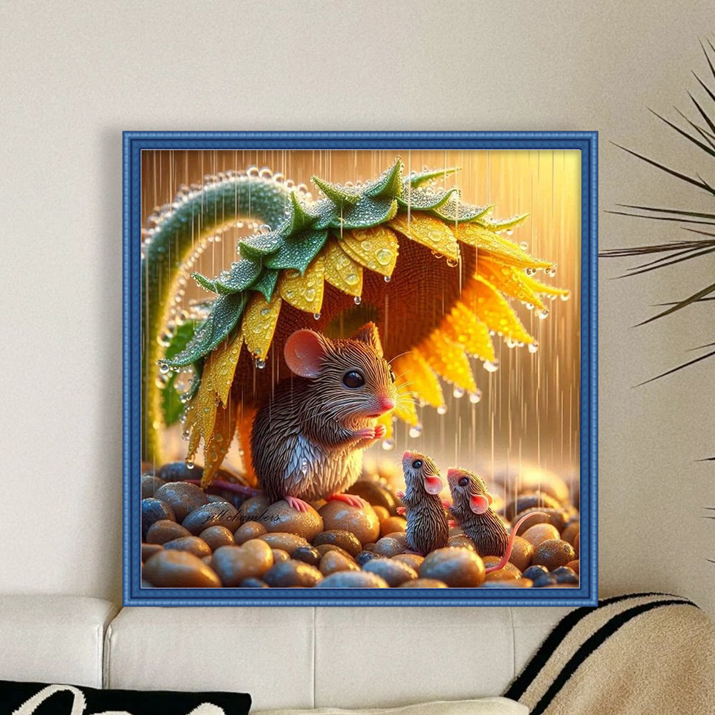 Mouse And Sunflowers - 11CT Stamped Cross Stitch 40*40CM