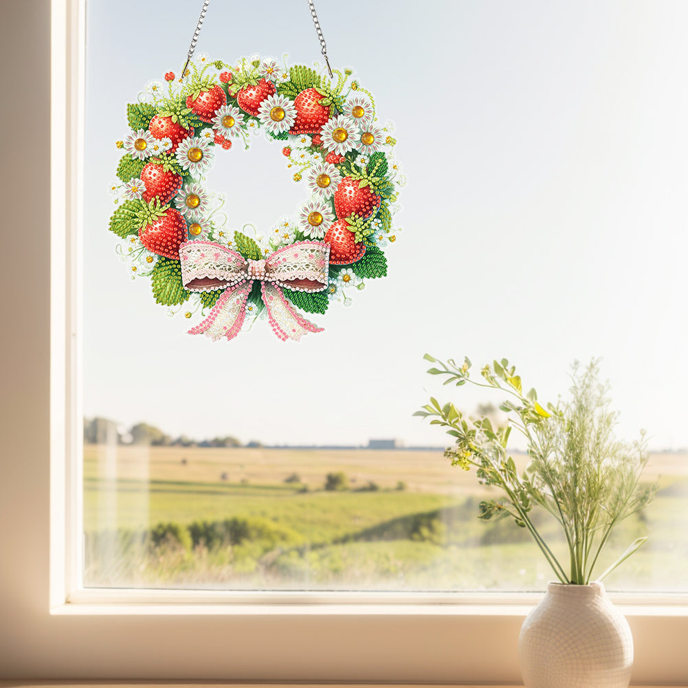 Wreath Acrylic 2D Flat DIY Diamond Art Pendant Window Hanging Art for Home Decor