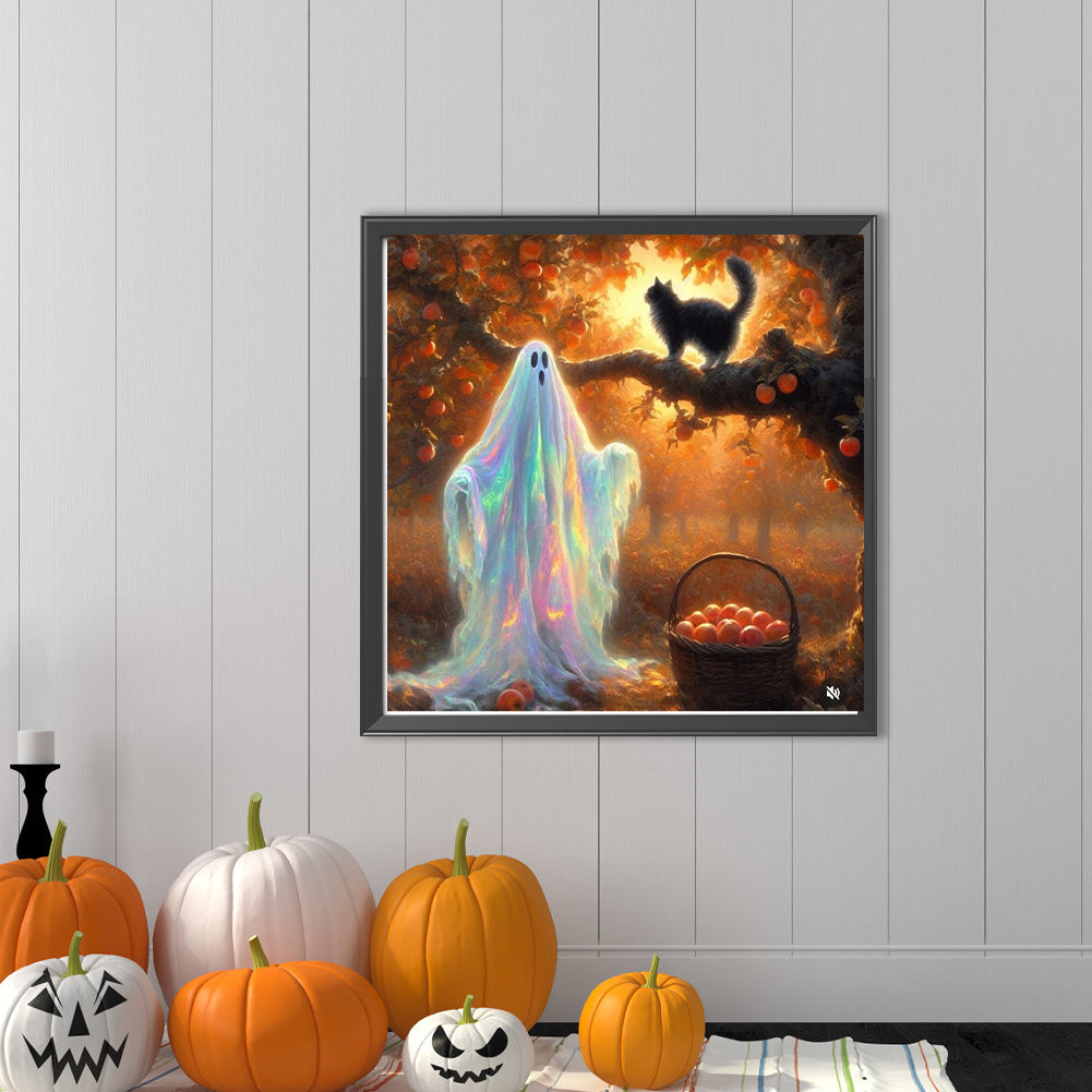 Cat And Ghost Under Apple Tree - Full Round Drill Diamond Painting 40*40CM