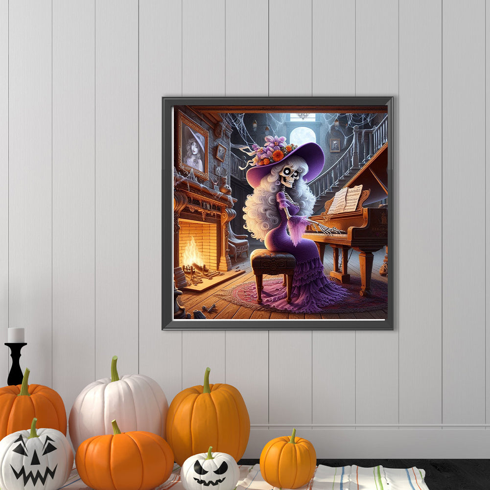 Skeleton Playing Piano - Full Round Drill Diamond Painting 40*40CM