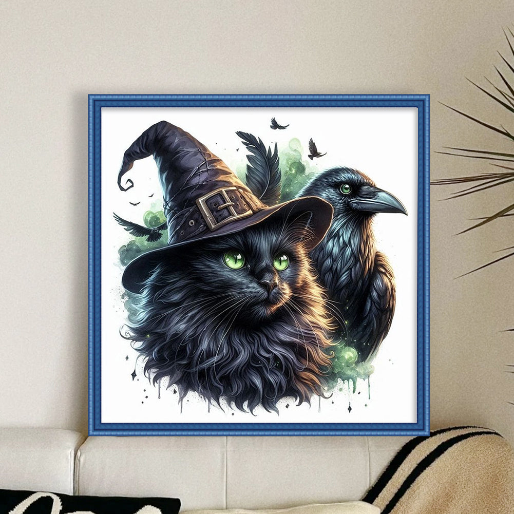 Cat And Crow - 11CT Stamped Cross Stitch 40*40CM