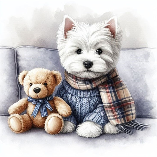 Puppy And Bear - 11CT Stamped Cross Stitch 40*40CM
