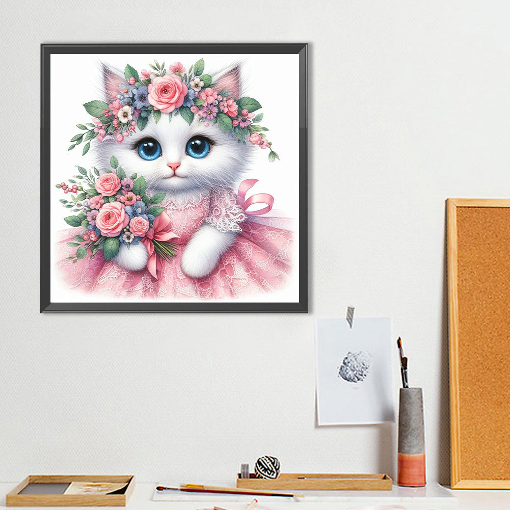 Flower And Cat - Full Round Drill Diamond Painting 40*40CM