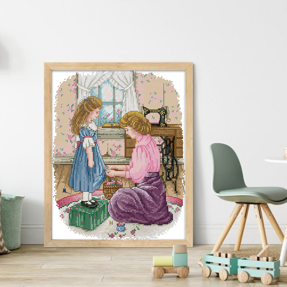 Daughter'S New Dress - 14CT Stamped Cross Stitch 28*33CM (Joy Sunday)