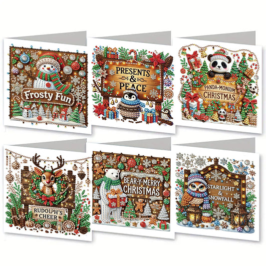 6PCS DIY Diamond Art Greeting Cards Xmas Designs Diamond Art Handmade Cards