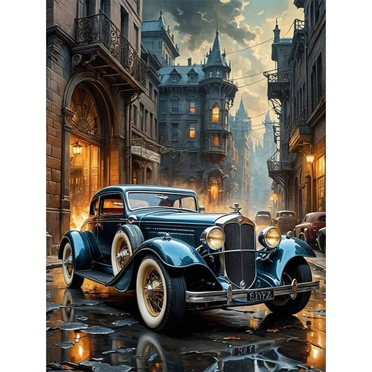 Vintage Car On Street Scene - Full Round Drill Diamond Painting 30*40CM