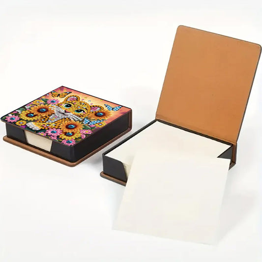 5D DIY Leather Diamond Art Note Box with 160 Sheets Paper for Desktop Decoration