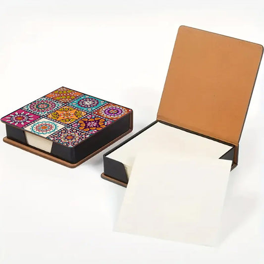 5D DIY Leather Diamond Art Note Box with 160 Sheets Paper for Desktop Decoration